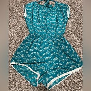 Mimi Chica Teal and White Chevron Romper